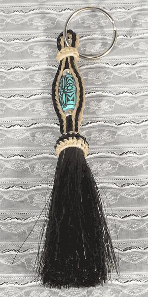 Turquoise Bead Black Tassel Braided Horse Hair Keychain
