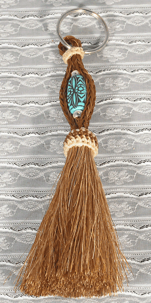 Turquoise Bead Brown Tassel Braided Horse Hair Keychain