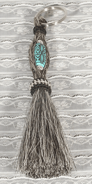 Turquoise Bead White Tassel Braided Horse Hair Keychain