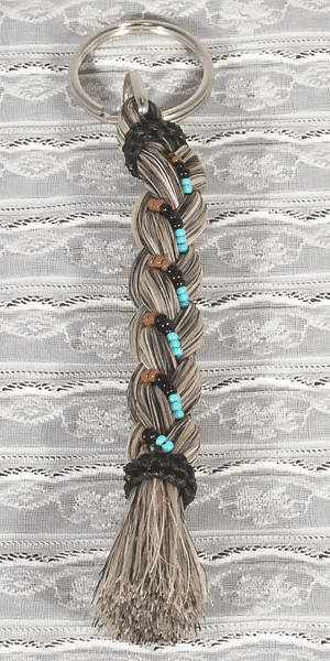 Grey French Braid Horsehair Key Ring with Beads