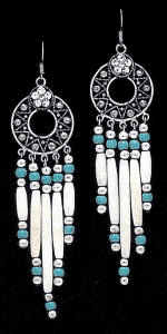 Hand Crafted White Bone and Turquoise Bead Earrings
