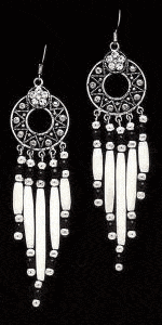 Hand Crafted White Bone and Black Bead Earrings