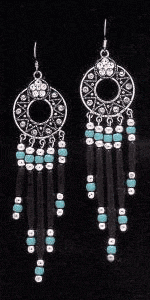 Black Horn and Turquoise Bead Filigree Earrings