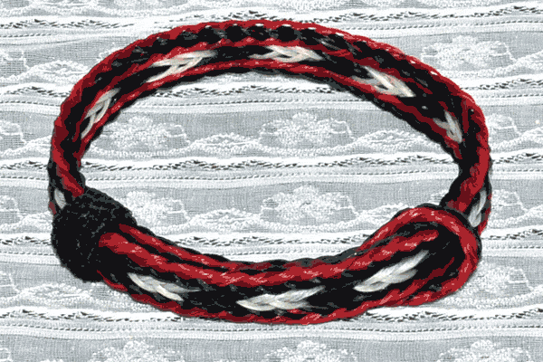 Red, Black and White Adjustable Loop 3 Strand Horse Hair Bracelet