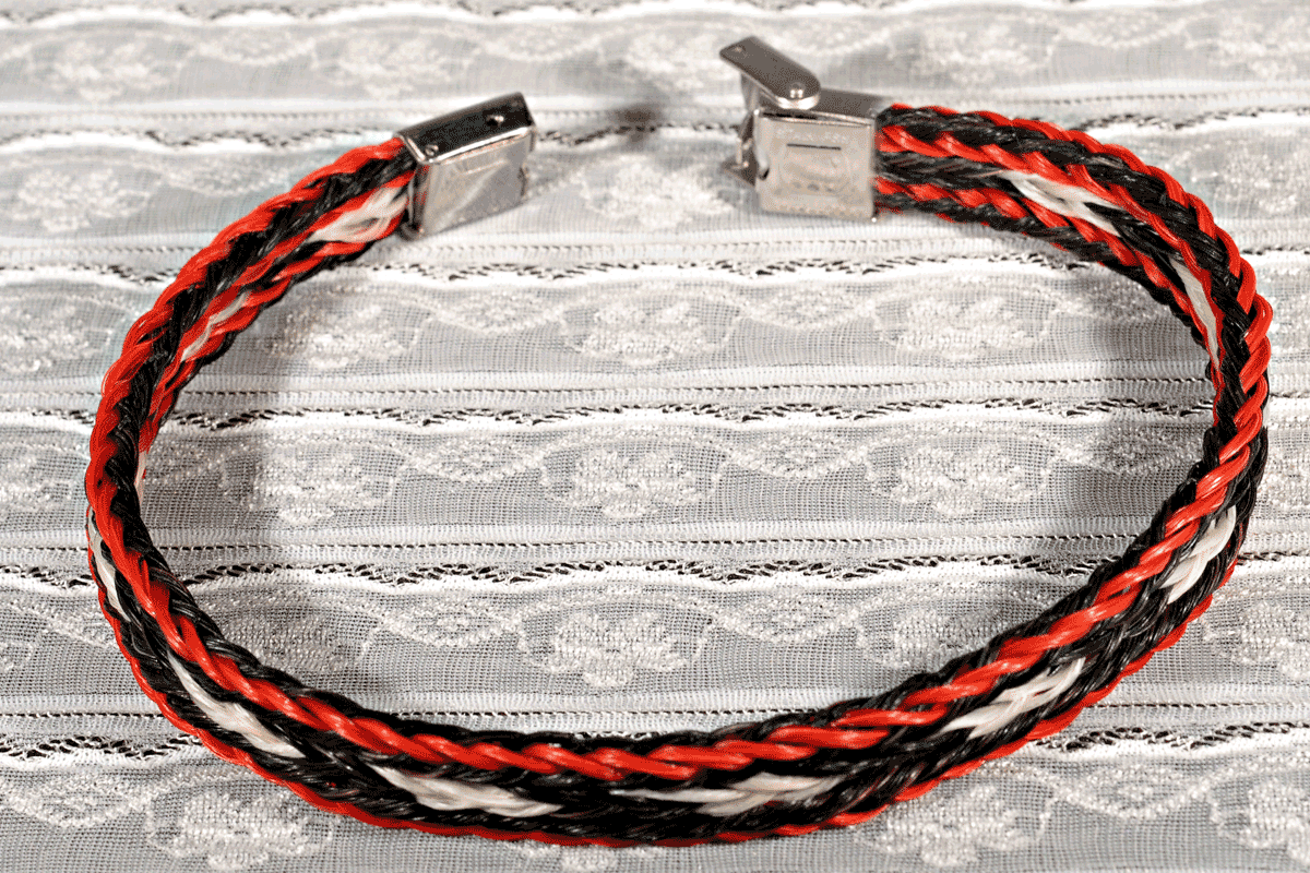 Red, Black and White Horse Hair Bracelet with Clasp