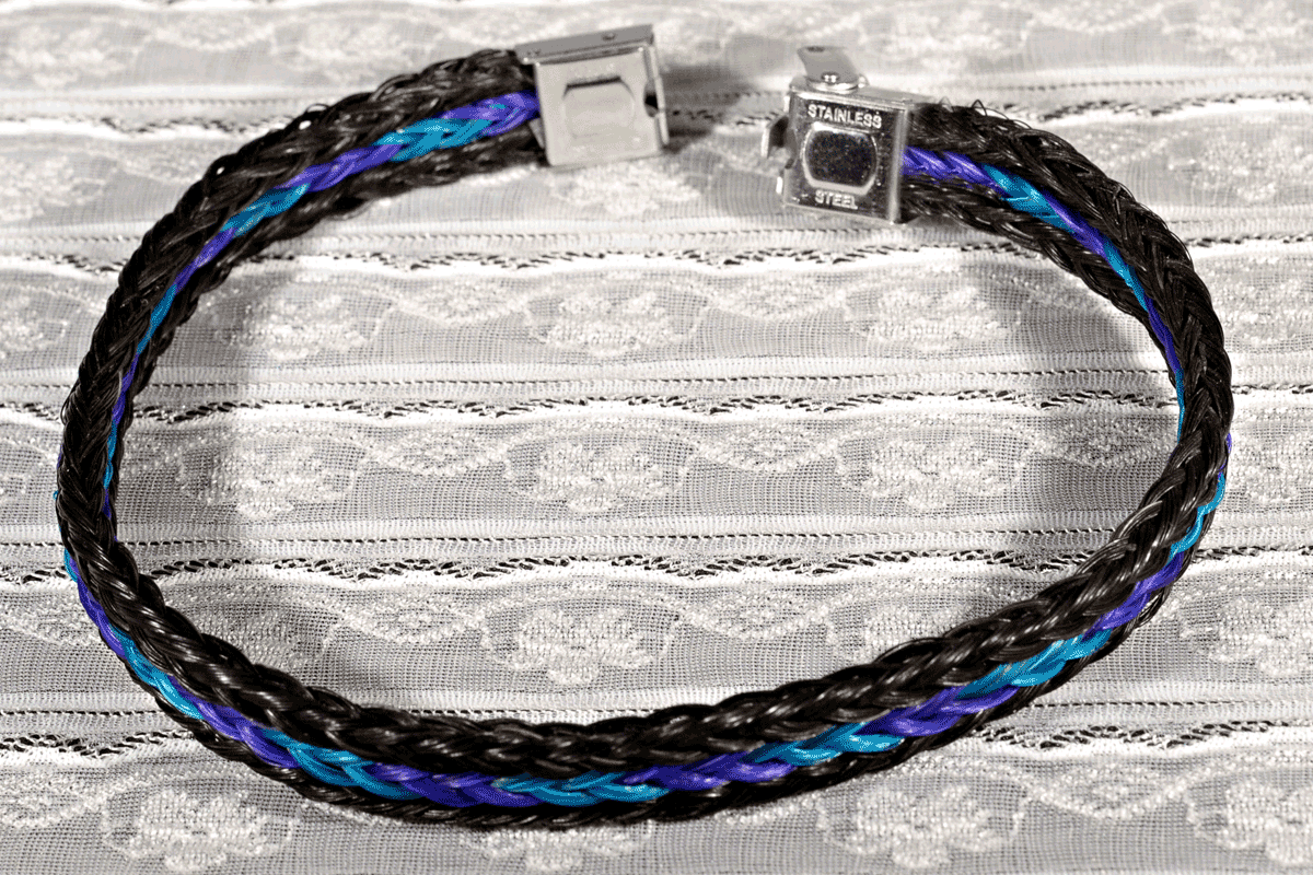 Black, Turquoise and Purple Horse Hair Bracelet with Clasp