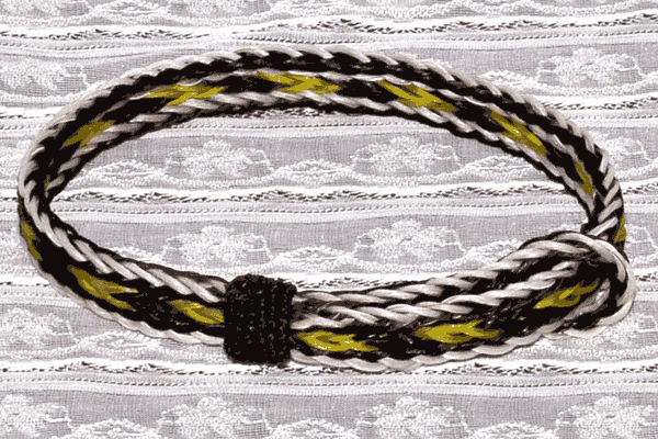 White, Black and Light Green Adjustable Loop 3 Strand Horse Hair Bracelet