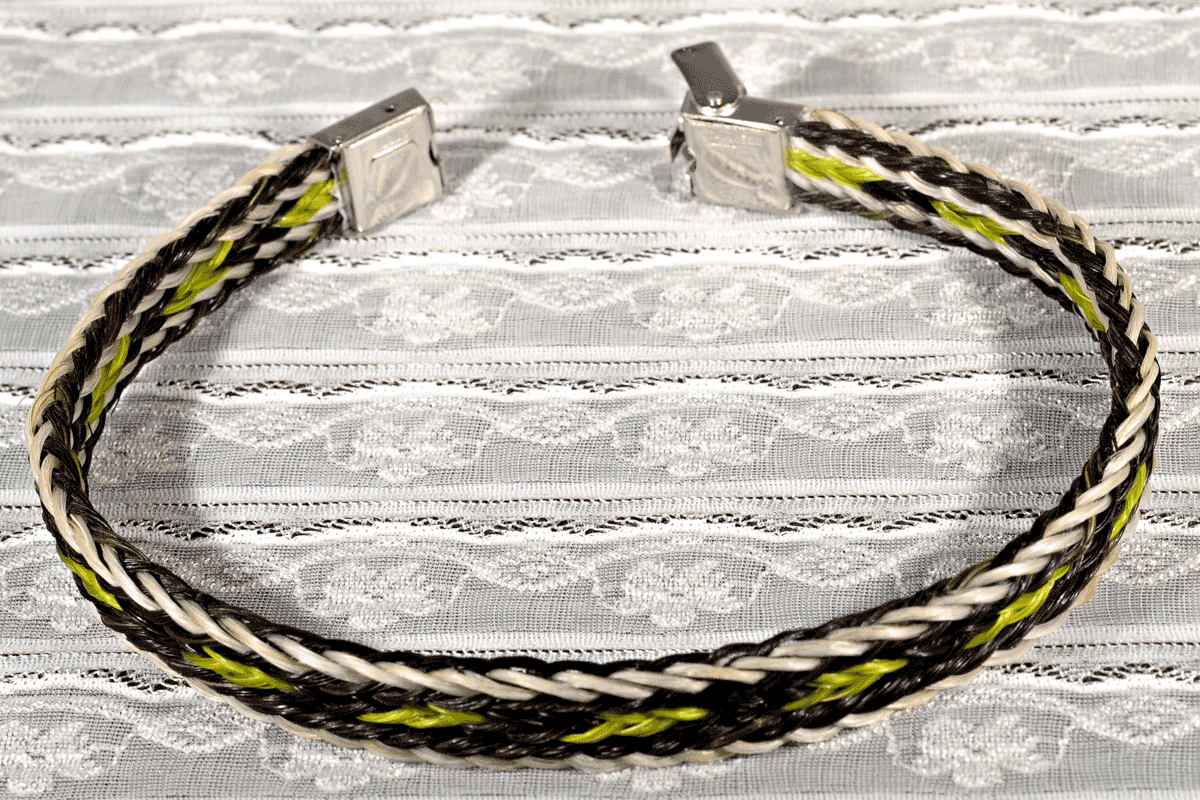 White, Black and Light Green Horse Hair Bracelet with Clasp