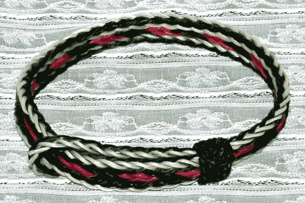 White, Black and Pink Adjustable Loop 3 Strand Horse Hair Bracelet