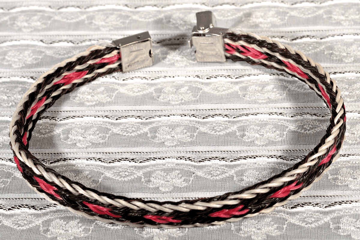White, Black and Pink Horse Hair Bracelet with Clasp