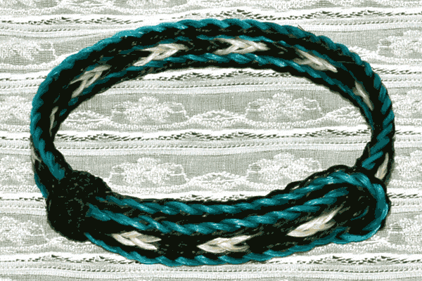 Blue, Black and White Adjustable Loop 3 Strand Horse Hair Bracelet