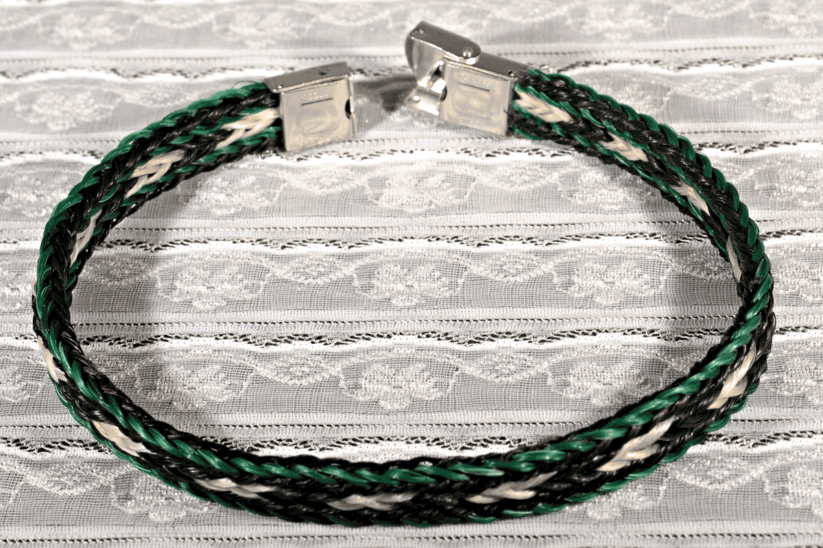 Green, Black and White Horse Hair Bracelet with Clasp
