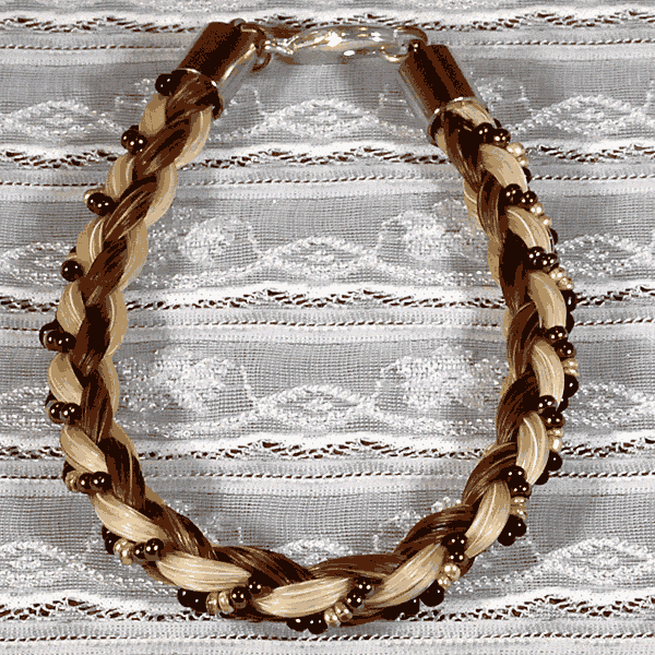 Brown White French Braid with Beads Horse Hair Bracelet