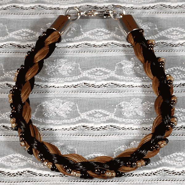 Black Brown French Braid with Beads Horse Hair Bracelet
