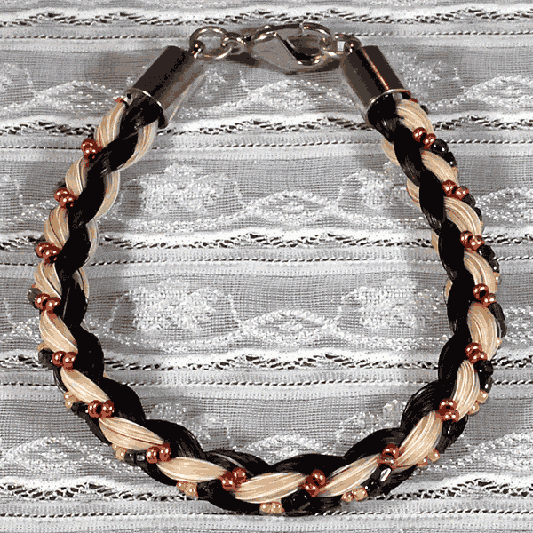 Black White French Braid with Beads Horse Hair Bracelet