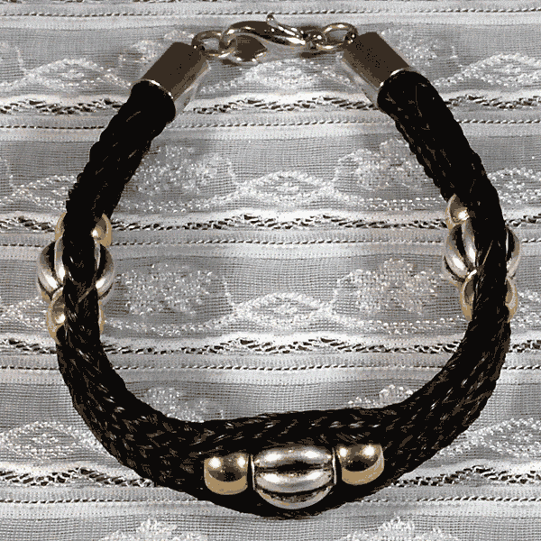 Black Horse Hair Bracelet with Round Nickel Plated Pewter Beads