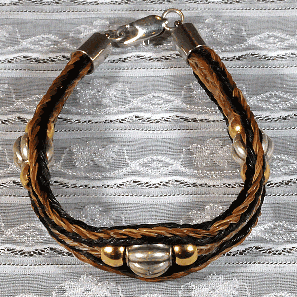 Black Brown Horse Hair Bracelet with Round Nickel Plated Pewter Beads