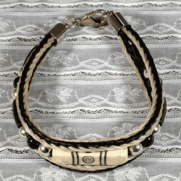 Horse Hair Bracelets with White or Black Bone with Etching