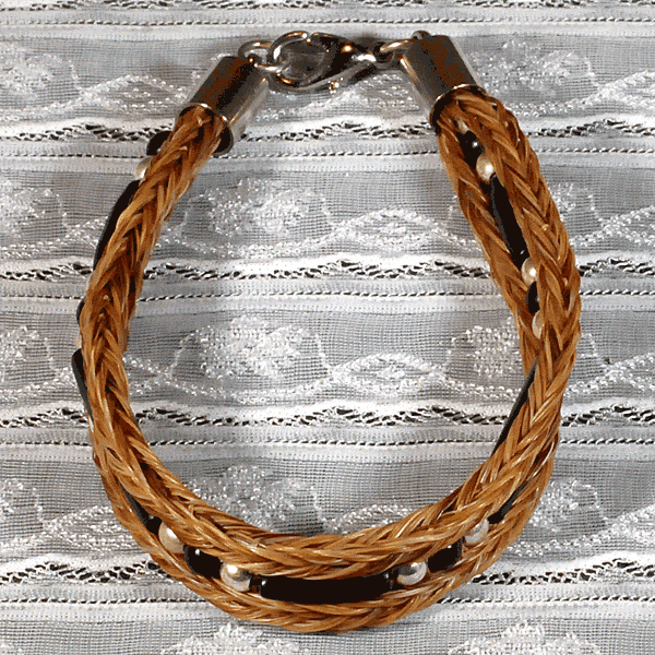 Buckskin Horse Hair Bracelet with Black Bone Bead