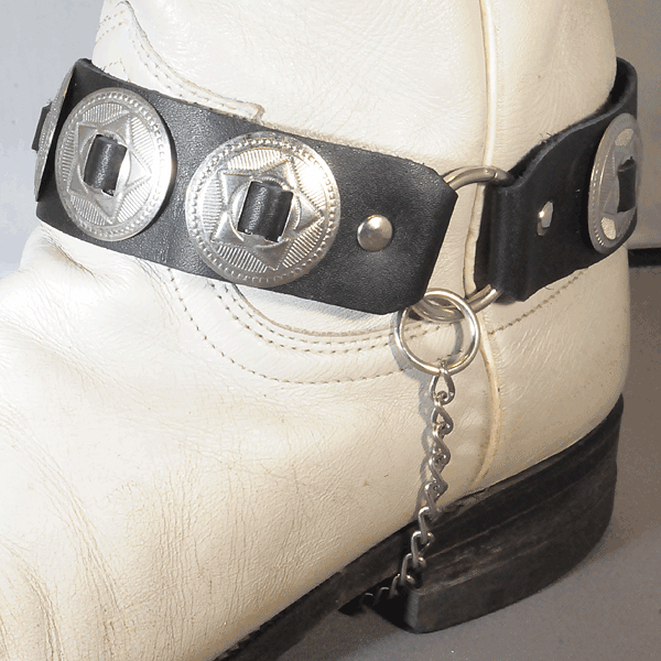 Black Leather Western Boot Strap with Five Star Conchos