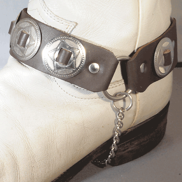 Brown Leather Cowboy Boot Strap with Five Star Conchos