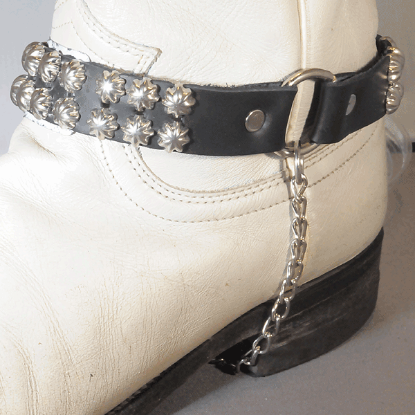 Black Leather Studded Boot Strap with 24 Star Studs