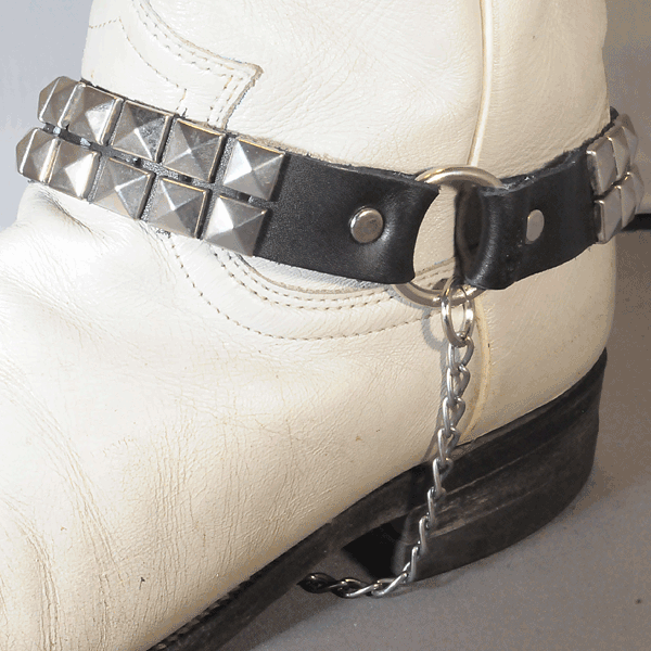 Black Leather Motorcycle Boot Strap with 24 Square Studs